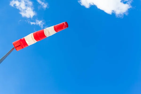 Inflated Meteorology Windsock Red White Striped Blue Sky Copy Space — Stock fotografie