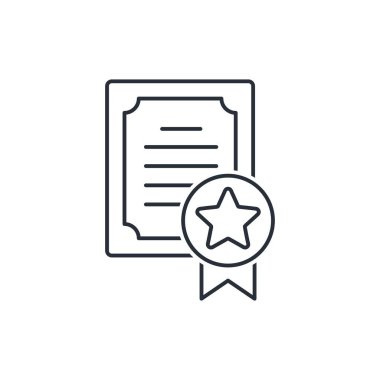  Sertifika ruhsatı, birinci sınıf kalite başarı. Beyaz arkaplanda izole edilmiş vektör doğrusal simgesi.