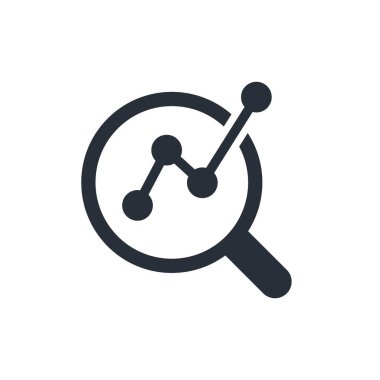 Büyüteç ve Hart büyüyorlar. Analiz ve istatistik verileri. Rapor grafiği büyüyor. Beyaz arkaplanda izole edilmiş vektör doğrusal simgesi.