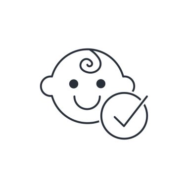 Bebek yüzlü ve yuvarlak işaretli. Çocuklar tarafından onaylandı. Beyaz arkaplanda izole edilmiş vektör doğrusal simgesi.