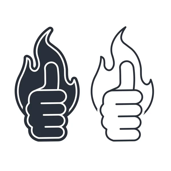 Håndtegn Med Tommelfinger Brændende Ild Magtfulde Følelser Varm Godkendelse Varm – Stock-vektor