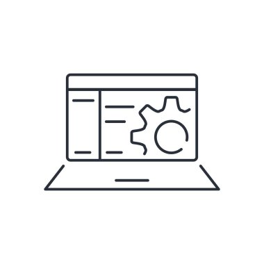 Web gelişimi. Bilgisayar programlarının geliştirilmesi ve adaptasyonu. Beyaz arkaplanda izole edilmiş vektör doğrusal simgesi.