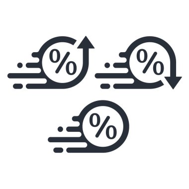 Büyümeyi yüzde yüz azalttı. Yüzdeyi değiştirme işareti seti. Düşüş, büyüme, hareket. Beyaz arkaplanda izole edilmiş vektör doğrusal simgesi.