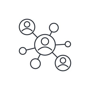  Sosyal ağ bağlantısı ve küresel iş iletişimi kavramı. Beyaz arkaplanda izole edilmiş vektör doğrusal simgesi.