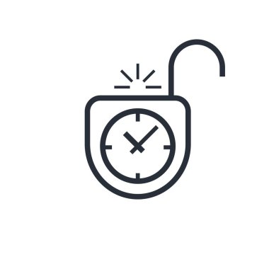 Saat ve kilidi aç. Sürekli açık. Ücretsiz erişim. Zaman kısıtlaması olmayan hizmetler. Sınırsız. Beyaz arkaplanda izole edilmiş vektör doğrusal çizim.