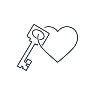 Kalbin anahtarı. İyilik iste. Beyaz arkaplanda izole edilmiş vektör doğrusal çizim.