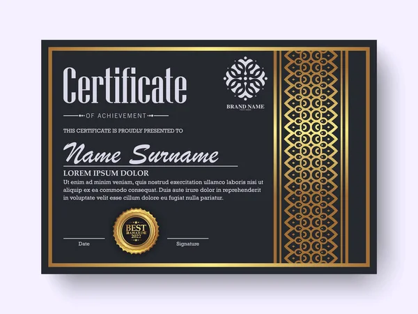 Премиум Золотой Черный Дизайн Сертификата — стоковый вектор