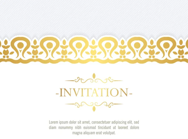Invitación Oro Fondo Estilo Patrón Ornamental — Archivo Imágenes Vectoriales
