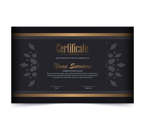 Luxusní Černý Zlatý Certifikát Zlatou Barvou Rámu — Stockový vektor