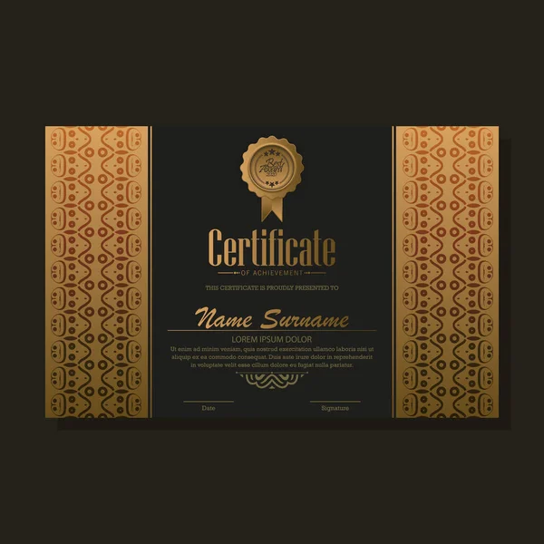 Certificado Preto Dourado Luxo Com Cor Moldura Dourada — Vetor de Stock