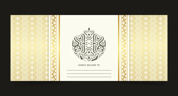 Modelo Cartão Convite Emblema Ouro Luxo — Vetor de Stock