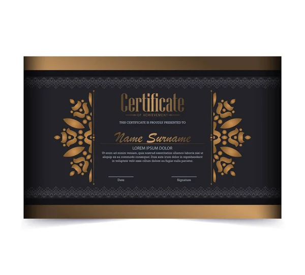 Certificato Lusso Nero Oro Con Cornice Color Oro — Vettoriale Stock