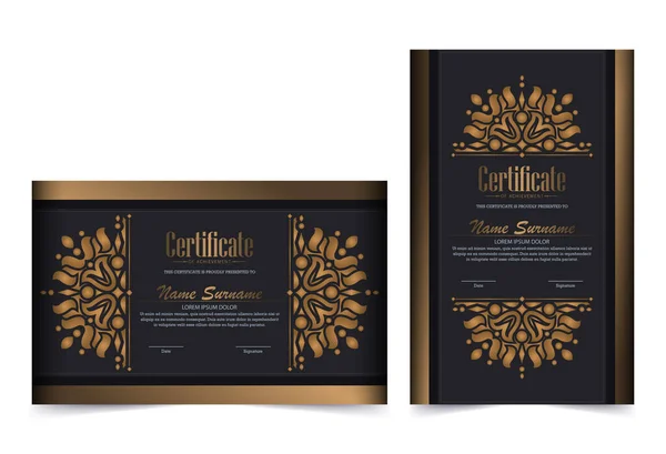 Luxusní Černý Zlatý Certifikát Zlatou Barvou Rámu — Stockový vektor