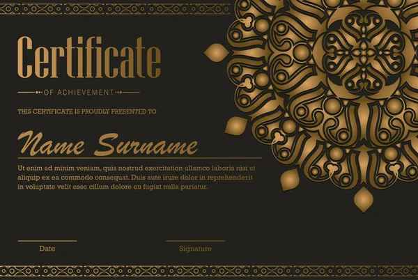 Certificado Mandala Luxo Diploma Prêmio —  Vetores de Stock