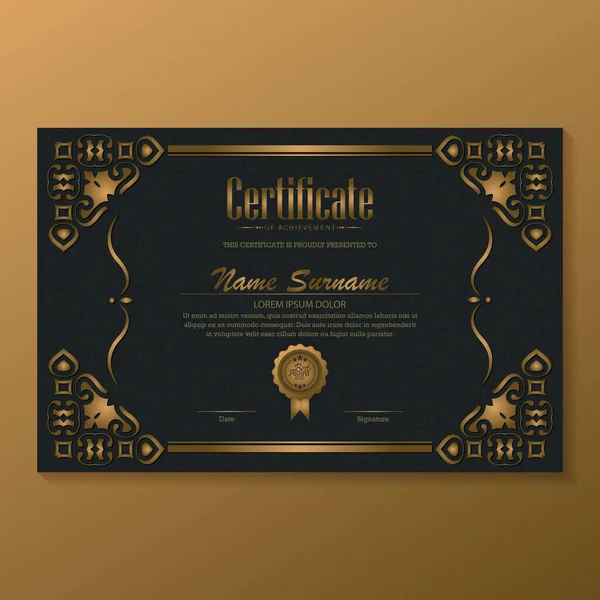 Luxe Zwart Goud Certificaat Met Gouden Frame Kleur — Stockvector