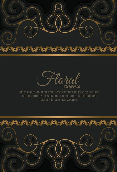 Luxo Ouro Decorativo Floral Quadro Fundo — Vetor de Stock