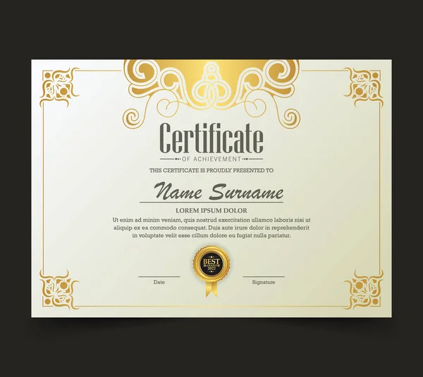 Certificado Lujo Blanco Oro Con Color Marco Oro — Archivo Imágenes Vectoriales