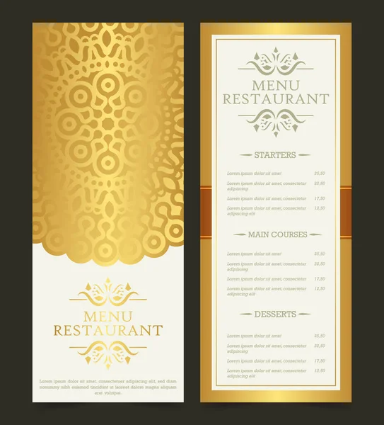 Золоте Меню Ресторану Елегантним Декоративним Стилем — стоковий вектор