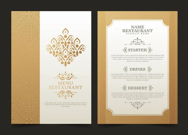 Menú Restaurante Oro Con Elegante Estilo Ornamental — Archivo Imágenes Vectoriales