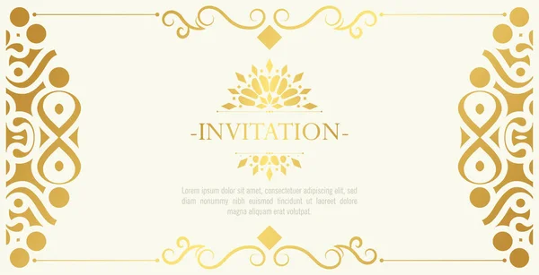 Invitación Oro Fondo Estilo Patrón Ornamental — Vector de stock