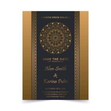 Şablon motifli zarif bir düğün davetiyesi