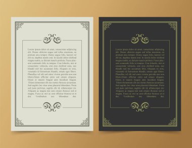 Vintage süs tebrik kartı vektör şablonu. Retro düğün davetiyesi, reklam ya da başka bir tasarım ve metin için yer. Süslü çerçeve ve şablon arkaplanı zenginleştirir.