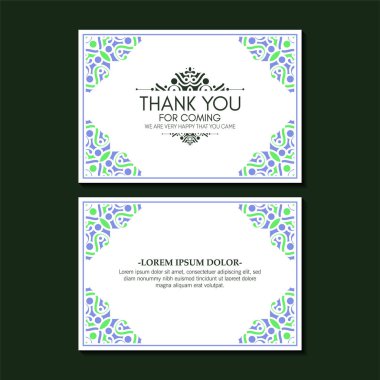 Renkli desenli düğün teşekkür kartları.