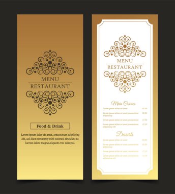 Süslü elementleri olan lüks menü restoranı.