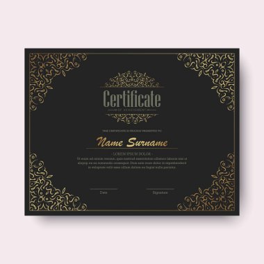 Lükslü Dark Gold başarı sertifikası En iyi ödül diploması tasarımı