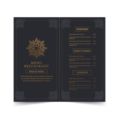 Süslü elementleri olan lüks menü restoranı.