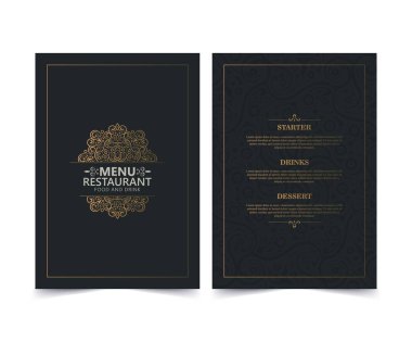 Süslü mandala elementleriyle altın menü düzeni