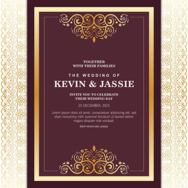 Süslü Süslü Zarif Altın Kenarlı Davetiye Kartı