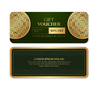 Altın Mandala Dekorasyonlu Zarif Süslü Hediye Fiş Şablonu