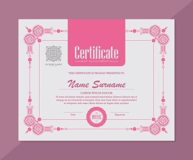 Pembe Başarı Sertifikası Şablon Tasarımı Ödülü