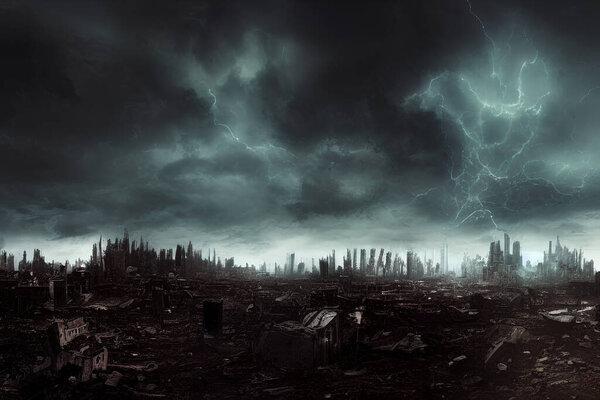 A deteriorating urban condition after the war, AI generated images.