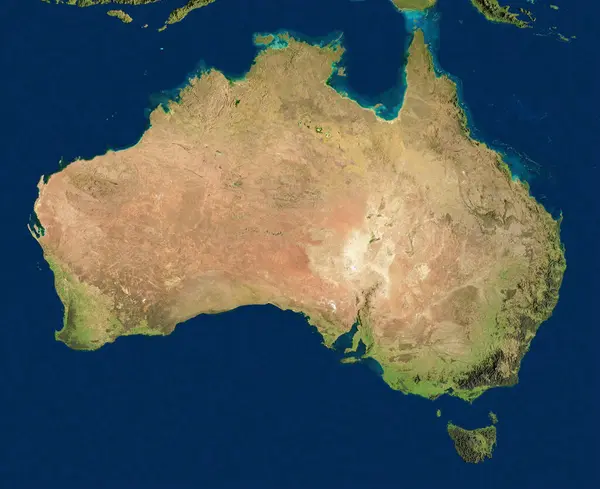 Απεικόνιση Ενός Εξαιρετικά Λεπτομερούς Χάρτη Της Αυστραλίας Δορυφορική Θέα Βελτιωμένος — Φωτογραφία Αρχείου