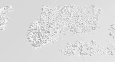 New York şehir manzarasının 3D görüntüsü. New York 'un havadan görünüşünün 3 boyutlu çizimi.
