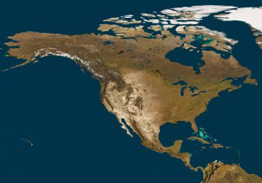 Kuzey Amerika 'nın son derece detaylı bir haritasının 3 boyutlu çizimi. Uydu görüntüsü. Bu görüntünün elementleri NASA tarafından desteklenmektedir.