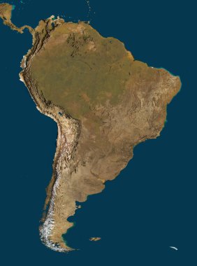 Güney Amerika 'nın son derece detaylı bir haritasının 3 boyutlu çizimi. Uydu görüntüsü. Bu görüntünün elementleri NASA tarafından desteklenmektedir.