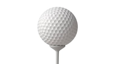 Golf topunun golf sahasında kesme yolu ile üç boyutlu görüntüsü. Golf topunu yakın plan beyaz arkaplanda izole edilmiş.. 