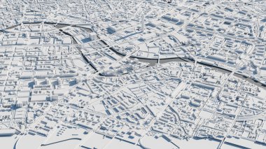 Berlin şehir manzarasının 3 boyutlu haritası. Berlin, Almanya 'nın üç boyutlu görüntüsü.