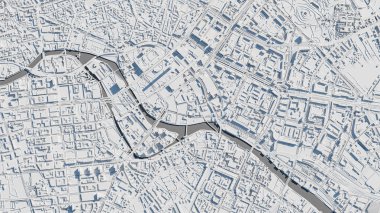 Berlin şehir manzarasının 3 boyutlu haritası. Berlin, Almanya 'nın en iyi manzarasının 3D çizimi.