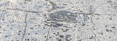 Osaka şehrinin 3 boyutlu haritası. Japonya 'nın Osaka kentinin üç boyutlu görüntüsü.