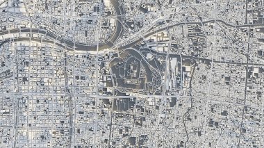 Osaka şehrinin 3 boyutlu haritası. Osaka, Japonya 'nın en üst manzarasının 3 boyutlu çizimi.