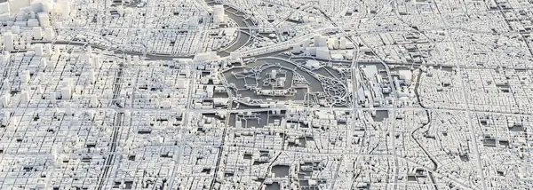 Osaka şehrinin 3 boyutlu haritası. Japonya 'nın Osaka kentinin üç boyutlu görüntüsü.