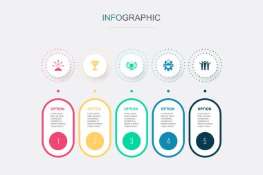 sorumluluk, başarı, ödül, takım çalışması, başarı simgeleri Infographic tasarım şablonu. 5 adımlı yaratıcı kavram