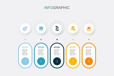 hedef, başarı, akıl hocası, tavsiye, bilgi Infographic tasarım şablonu. 5 adımlı yaratıcı kavram