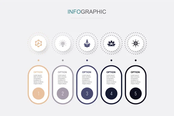 Hizmet Yenilik Başlatma Geliştirme Yönetim Infographic Tasarım Şablonu Adımlı Yaratıcı — Stok Vektör