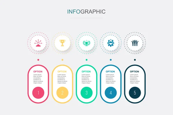 Ευθύνη Επίτευγμα Ανταμοιβή Ομαδική Εργασία Εικονίδια Επιτυχίας Infographic Design Template — Διανυσματικό Αρχείο