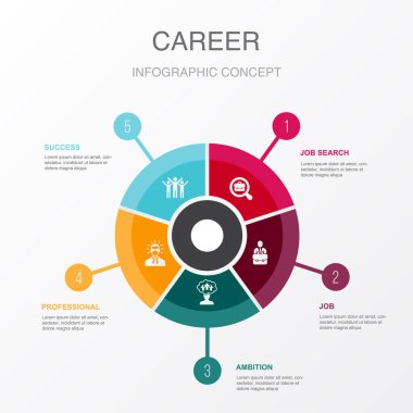 iş arama, iş, hırs, profesyonel, başarı simgeleri Infographic tasarım şablonu. 5 adımlı yaratıcı kavram